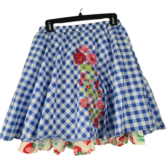 Matilda Jane Womens Dutch Apple Skirt Small Full Layered Embroidered Plaid Retro - Picture 1 of 6